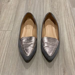 Metallic and suede gray flats